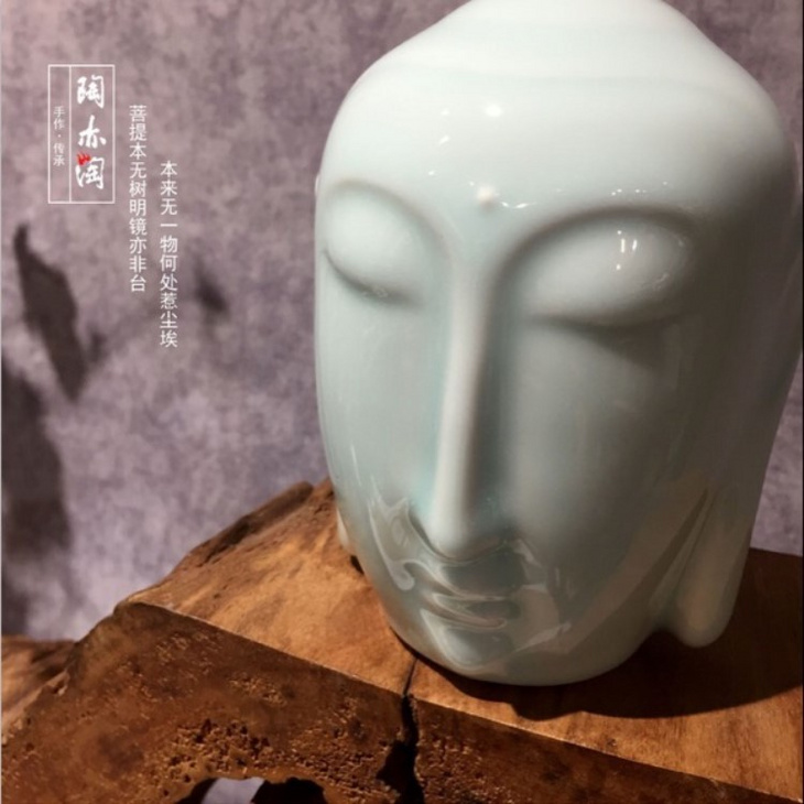 新中式佛头摆件影青釉陶瓷创意样板房家居用品玄关博古架茶室