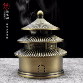 新中式天坛香炉纯铜室内创意居室盘香熏香炉样板间饰品摆件