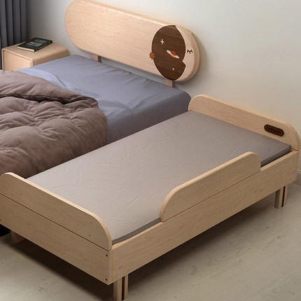 哈木的房间无漆实木儿童床带护栏宝宝小床拼接大床加宽边床单人床