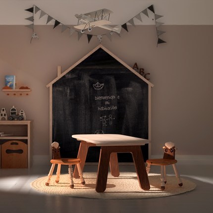 哈木的房间儿童房家具 北美黑胡桃实木桌子宝宝学习游戏玩具桌