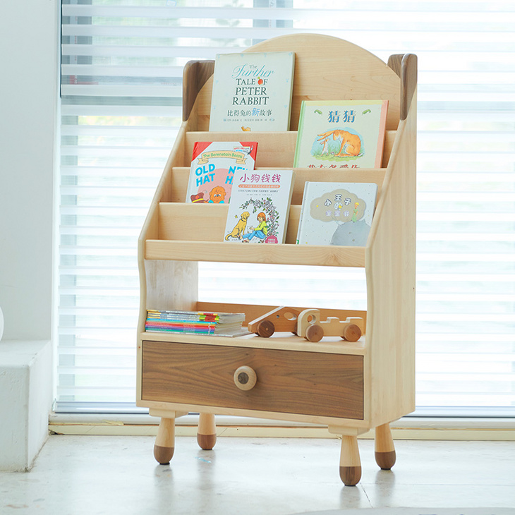 儿童书架儿家用卡通实木阅读宝宝置物架绘本架落地小型书架小书柜