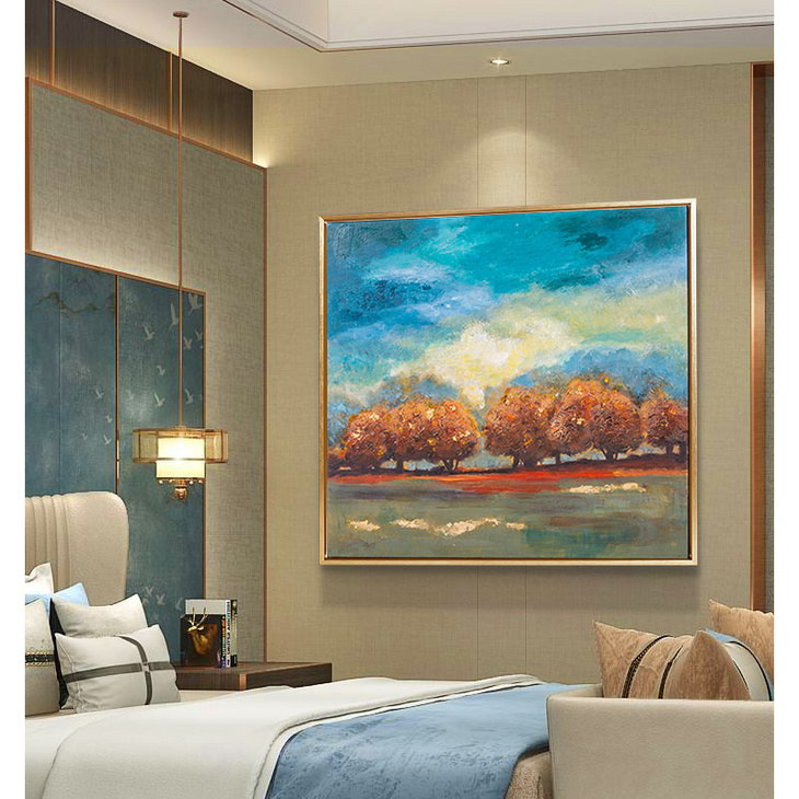 正方形手绘抽象客厅装饰画玄关过道油画现代简约卧室床头墙画