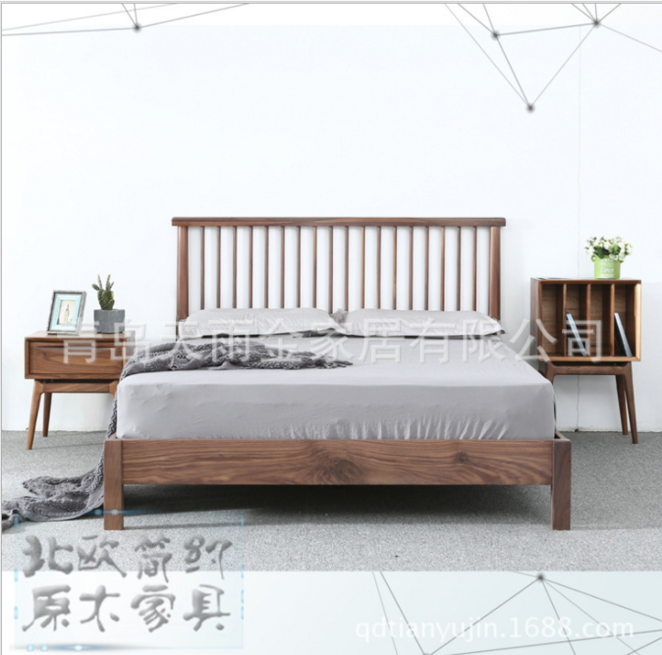 日式竖琴床温莎床北欧风格实木双人床