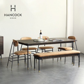 涵客家居｜现代简约创意设计师4-6人长凳家用细腿铁艺餐桌椅组合