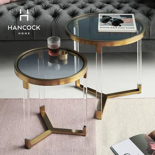 Hanke home_ Ins explosion red light luxury series acrylic gold-plated living room set several side table