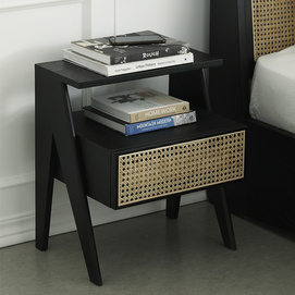 Hanke home modern simple classic original design bedroom rattan ash wood storage double P.J bedside table