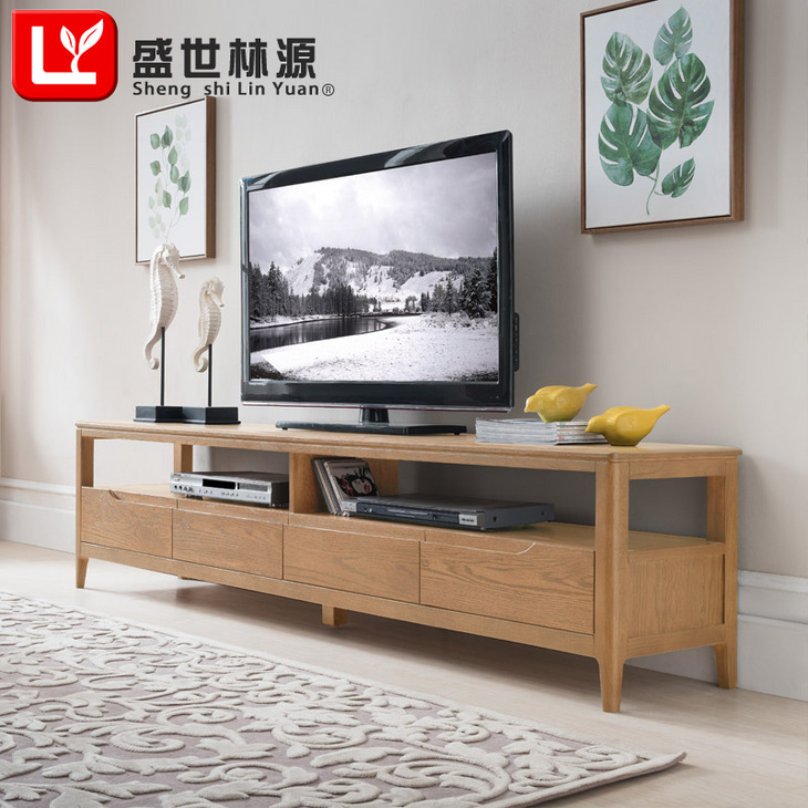 盛世林源实木电视柜1.8_2米现代简约北欧橡木电视柜组合客厅家具
