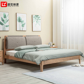 盛世林源纯实木双人床1.8米1.5北欧现代简约软包卧室家具红橡木床