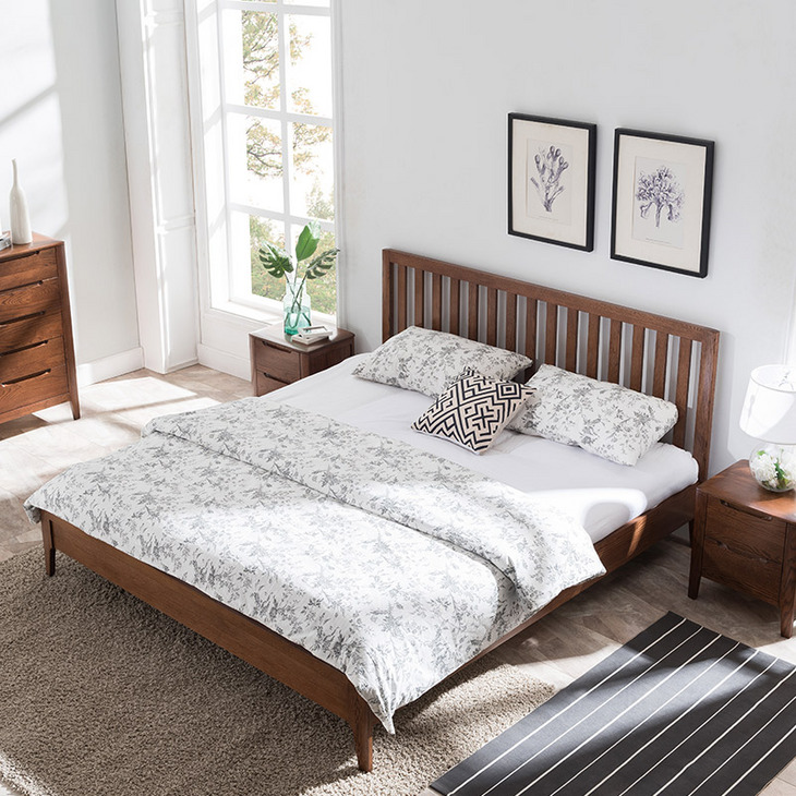盛世林源北欧纯实木床简约现代1.8米白橡木床1.5双人床