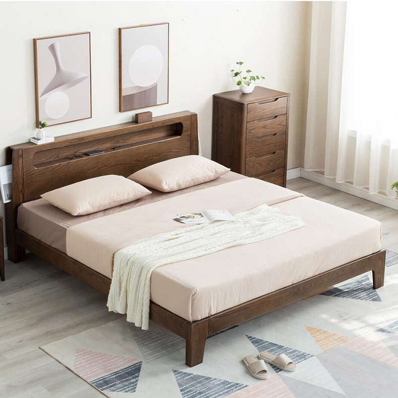 Nordic solid wood bed double bed master bedroom