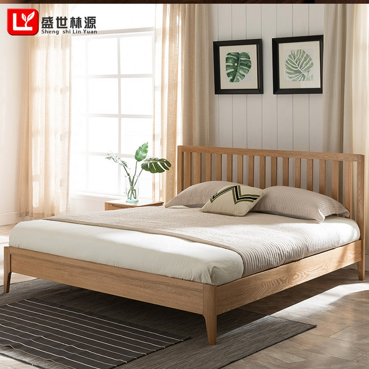盛世林源北欧纯实木床简约现代1.8米白橡木床1.5双人床
