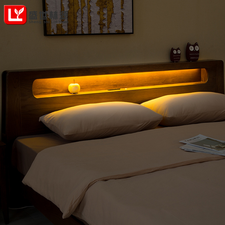 盛世林源北欧实木床1.8米双人床主卧现代简约橡木床1.5米卧室家具
