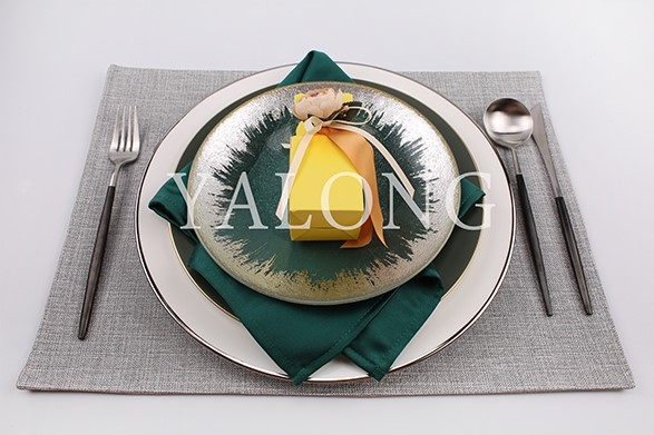 轻奢西餐餐盘 橄榄绿银边系列