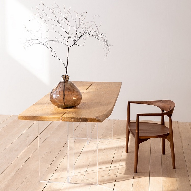 「立方木作」法国白橡木|整板双拼三拼蝴蝶榫自然边|原木实木餐桌