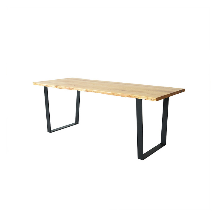 「立方木作」餐桌北美白橡纯实木三拼桌面+实心扁钢桌腿