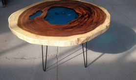 新中式 胡桃木 蓝洞水晶圆桌