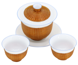 New Chinese style bamboo woven ceramic tea set