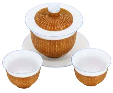New Chinese style bamboo woven ceramic tea set