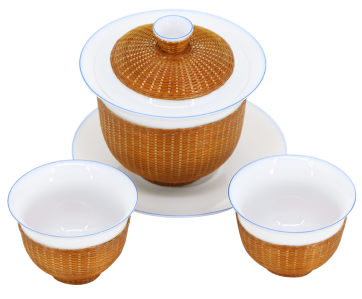 New Chinese style bamboo woven ceramic tea set