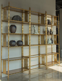 New Chinese style copper glass bamboo bookshelf