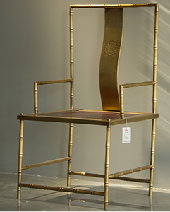 新中式 铜紫檀 竹型高背书桌椅