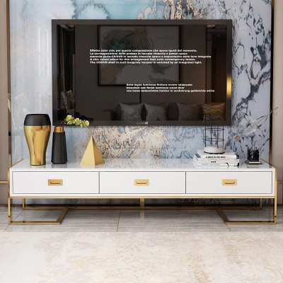 Postmodern light luxury TV cabinet stainless steel gold-plated black and white paint living room TV cabinet coffee table