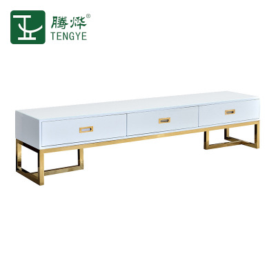Modern light luxury solid wood paint TV cabinet floor cabinet living room stainless steel gold-plated audio-visual cabinet combination