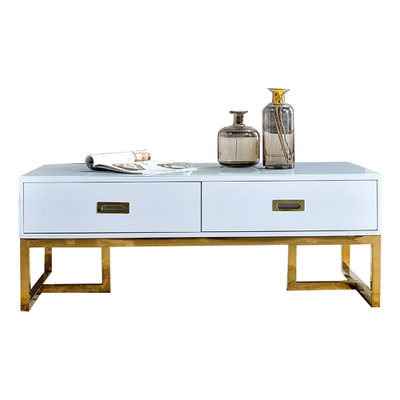 Modern light luxury solid wood paint TV cabinet floor cabinet living room stainless steel gold-plated audio-visual cabinet combination