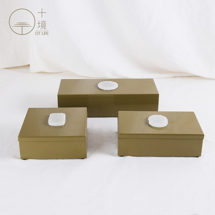 新中式贴玉哑光木质漆盒