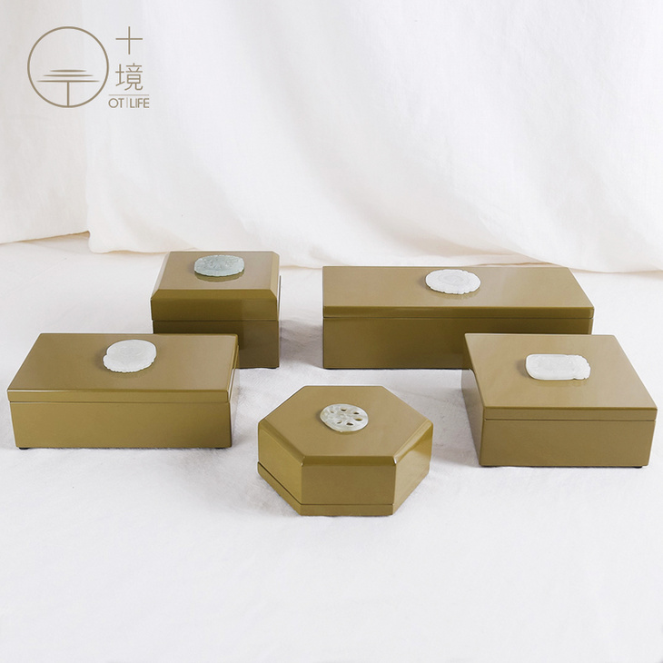 新中式贴玉哑光木质漆盒