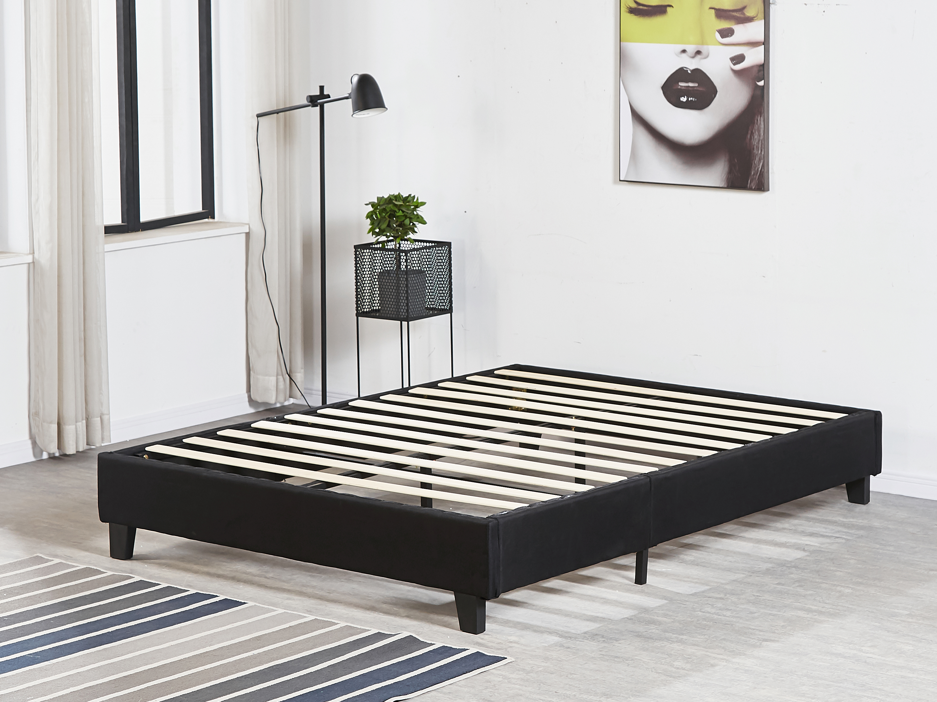 Black fabric bed base