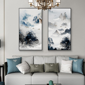 新中式山水装饰画玄关挂画茶室壁画