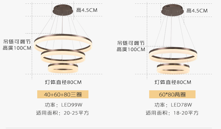 现代简约亚克力客厅餐厅厨房书房圆形LED家居照明吊灯