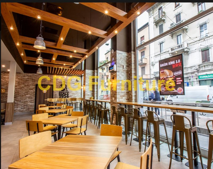 高档西餐厅咖啡厅 连锁餐厅 特色餐饮店 铁架木座板 西式餐椅 658B-H45-STW