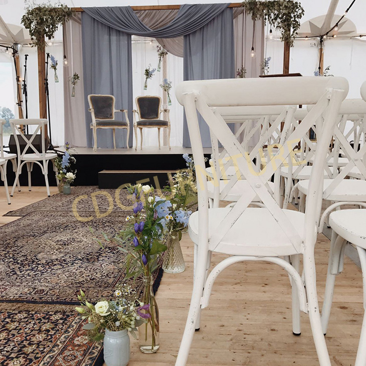美式西式婚礼宴会聚会特色餐椅 经典交叉靠背餐椅 657S-H45-ALU