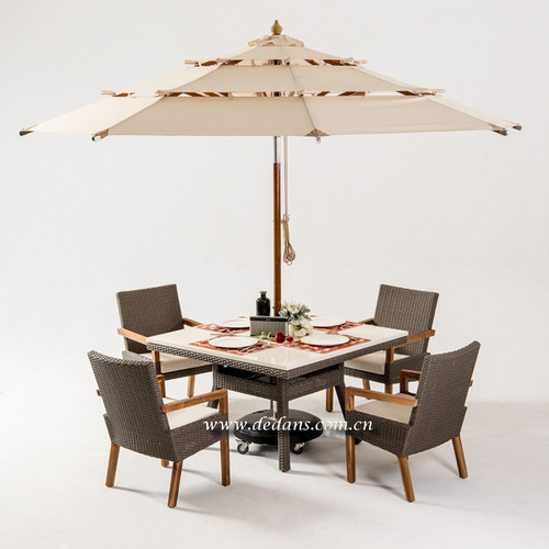 Dedans 户外家具  户外餐桌椅  PE藤 + 柚木