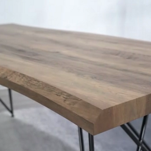 Home Furniture MDF Slab Wood Dining Table With Metal Tube Legs Base