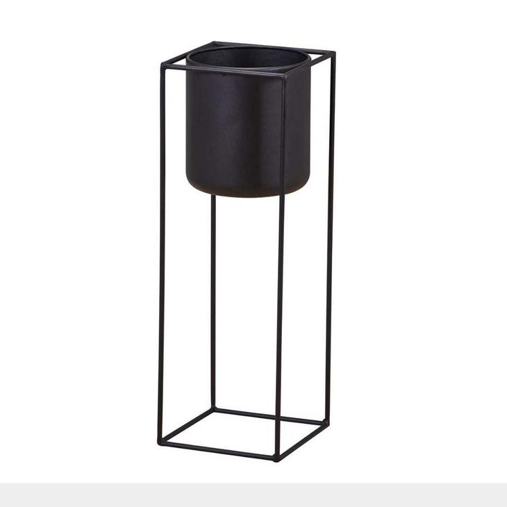 Nordic Set 2 Modern Mid Century Black Planters with Metal Stands For Living Room Decor