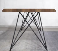 Home Furniture MDF Slab Wood Dining Table With Metal Tube Legs Base
