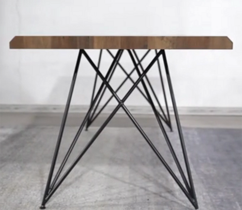 Home Furniture MDF Slab Wood Dining Table With Metal Tube Legs Base
