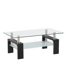 hot sale classic rectangle tempered glass double top wooden leg Dining Table  1 buyer