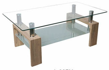 hot sale classic rectangle tempered glass double top wooden leg Dining Table  1 buyer