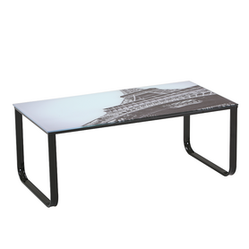 fashionable living room furniture rectangle tempered glass top black beauty picture Coffee Table with metal legs