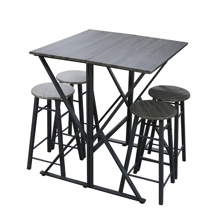 现代简约餐厅吧台桌配4个吧台凳餐桌椅组合二合一可折叠餐桌套装