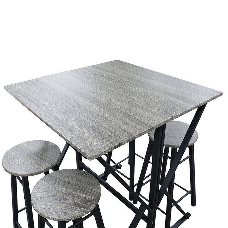 现代简约餐厅吧台桌配4个吧台凳餐桌椅组合二合一可折叠餐桌套装
