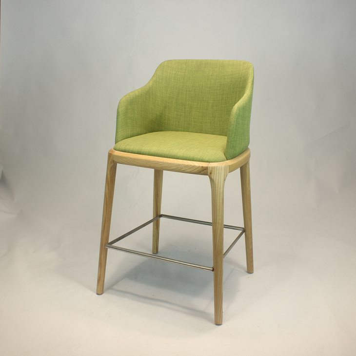轻奢实木布艺吧台椅不锈钢欧式高脚椅美式天鹅绒北欧简约酒吧椅 B202