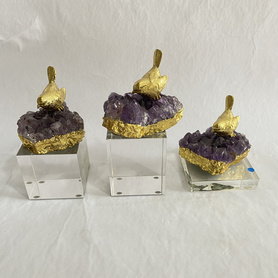 小鸟筑巢-玻璃底+紫晶簇包金边 B20201086-B20201088