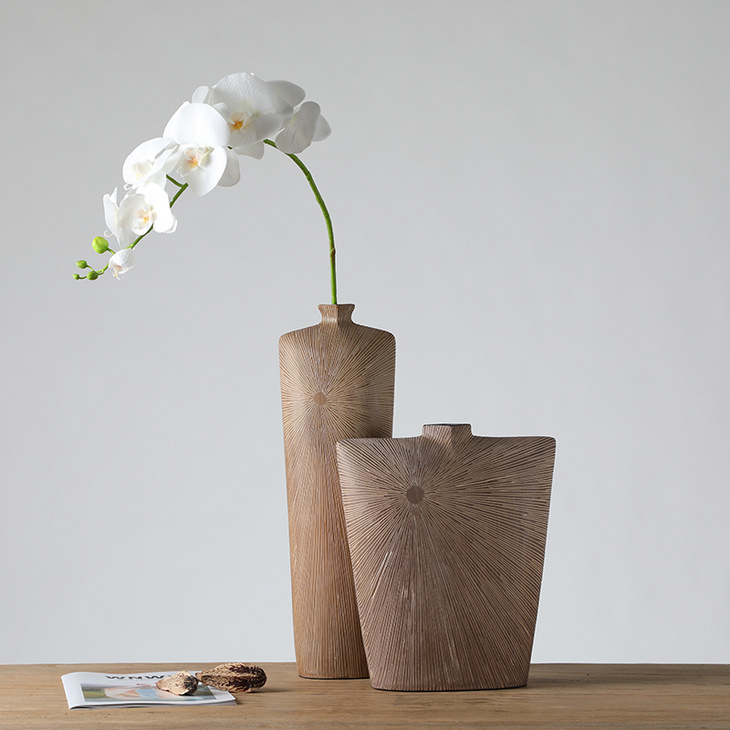 树脂工艺品家居斜纹花瓶现代简约办公室家庭创意插花摆饰一件代发