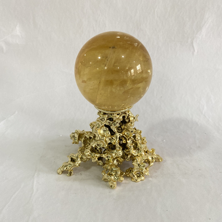 摆件-铜树根底+黄方解石晶球B20201215