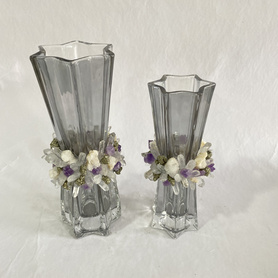 花瓶-六角口-紫晶花+空心玛瑙+黄铁矿+白水晶柱 H20201264-H20201265